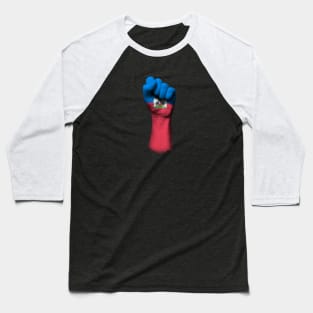 Flag of Haiti on a Raised Clenched Fist Baseball T-Shirt